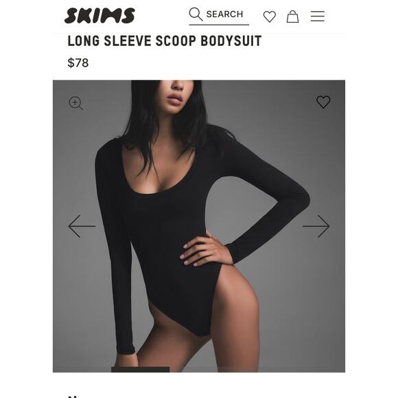 Skims Essentials Body Suit Long Sleeve Scoopneck Size L/XL - Picture 1 of 3